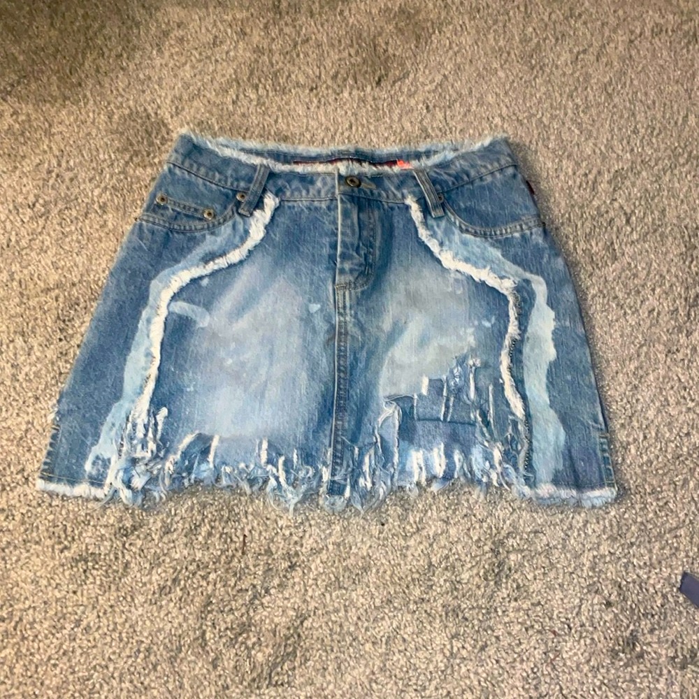 Y2k Vintage One Tuff Babe Shredded Denim Mini Skirt Size 3/4
